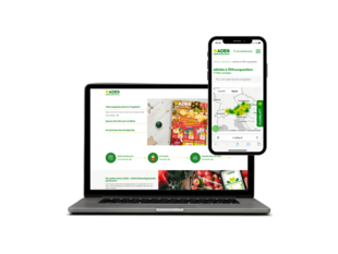 Screen MockUp der Startseite und der Marktsuche von ADEG.at auf Laptop und Smartphone