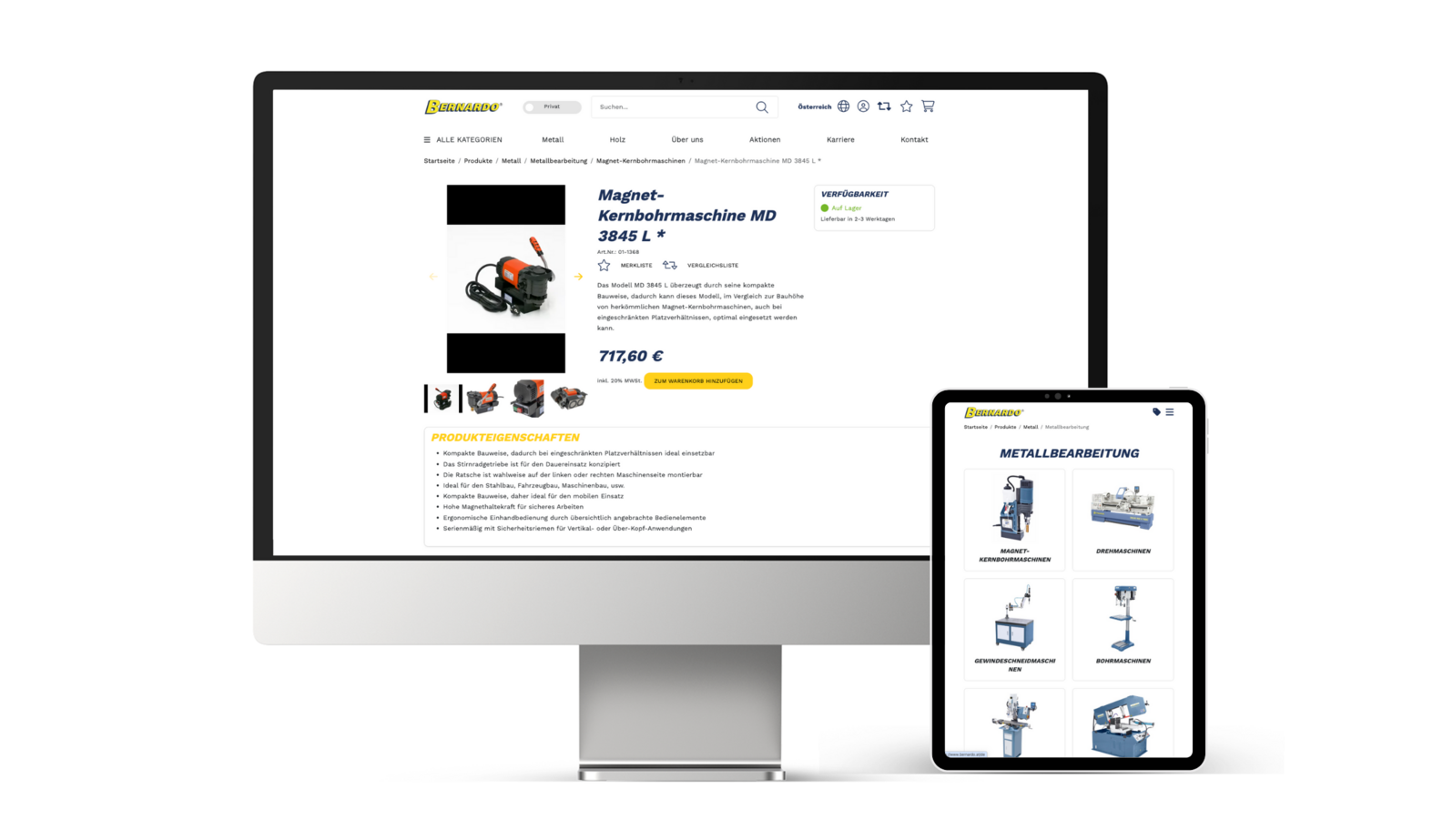 Bernardo Onlineshop MockUp iMac und Tablet