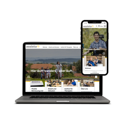 Screen Mockup der Assista Website am Laptop und Smartphone