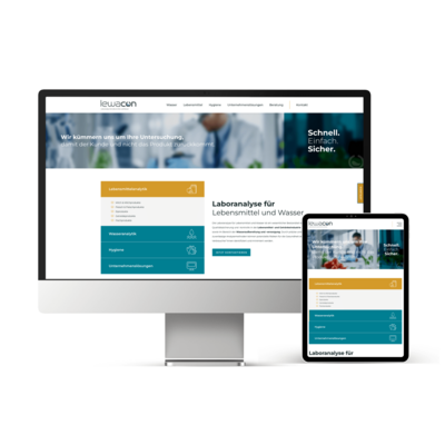 Screendesign der LEWCON Website auf Bildschirm und Tablet