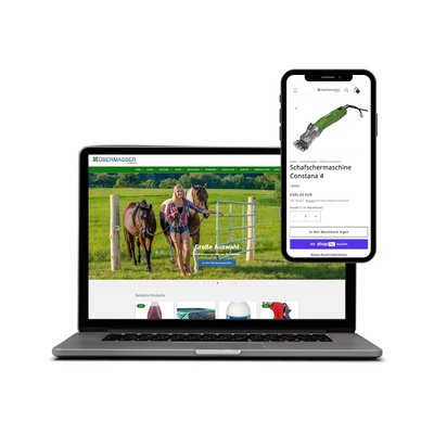 Screen MockUp des Übermasser Online Shops auf Laptop und Smartphone
