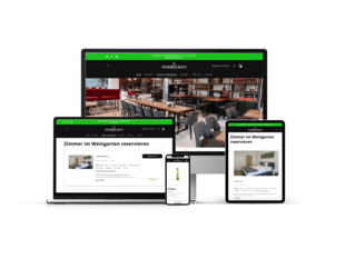 Website und Webshop Ansicht auf Laptop, Bildschirm, Tablet und Smartphone