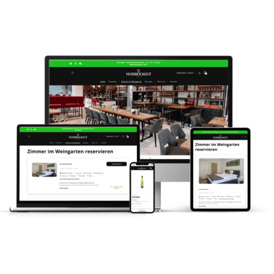 Website und Webshop Ansicht auf Laptop, Bildschirm, Tablet und Smartphone